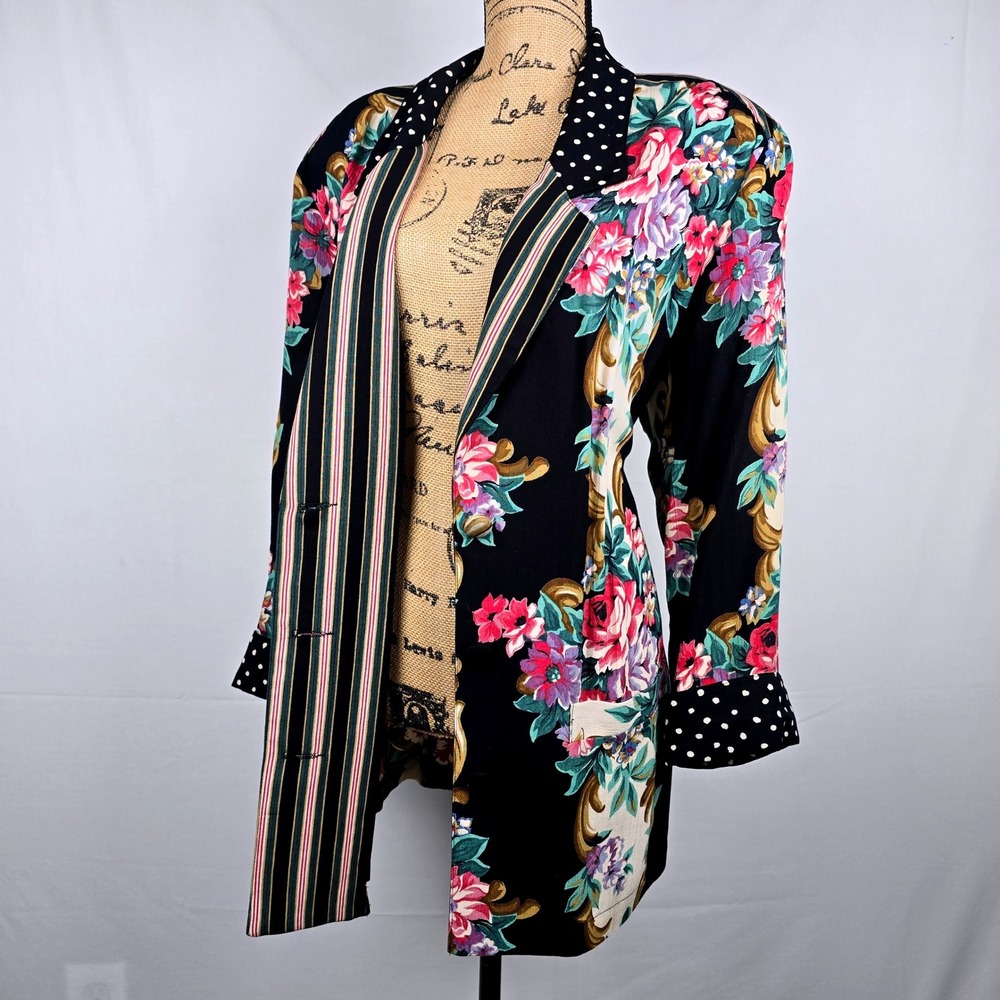 Gorgeous Vintage Carole Little Floral Mixed Print Set Blazer 10 Maxi Skirt 8 - Picture 16 of 16